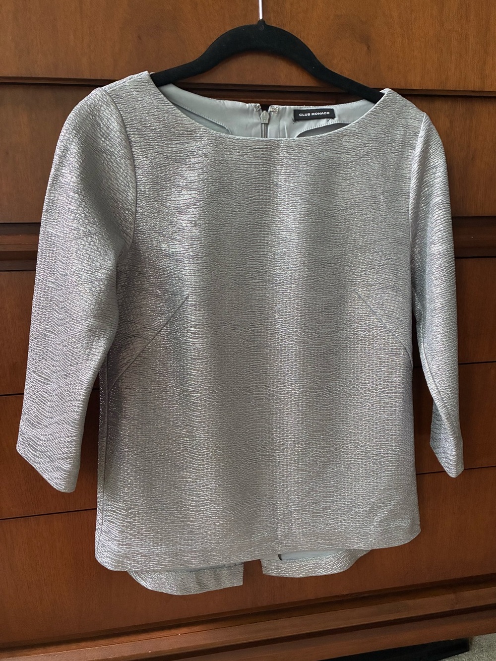CLUB MONACO Silver Metallic Textured Long Sleeve Top Blouse - S
